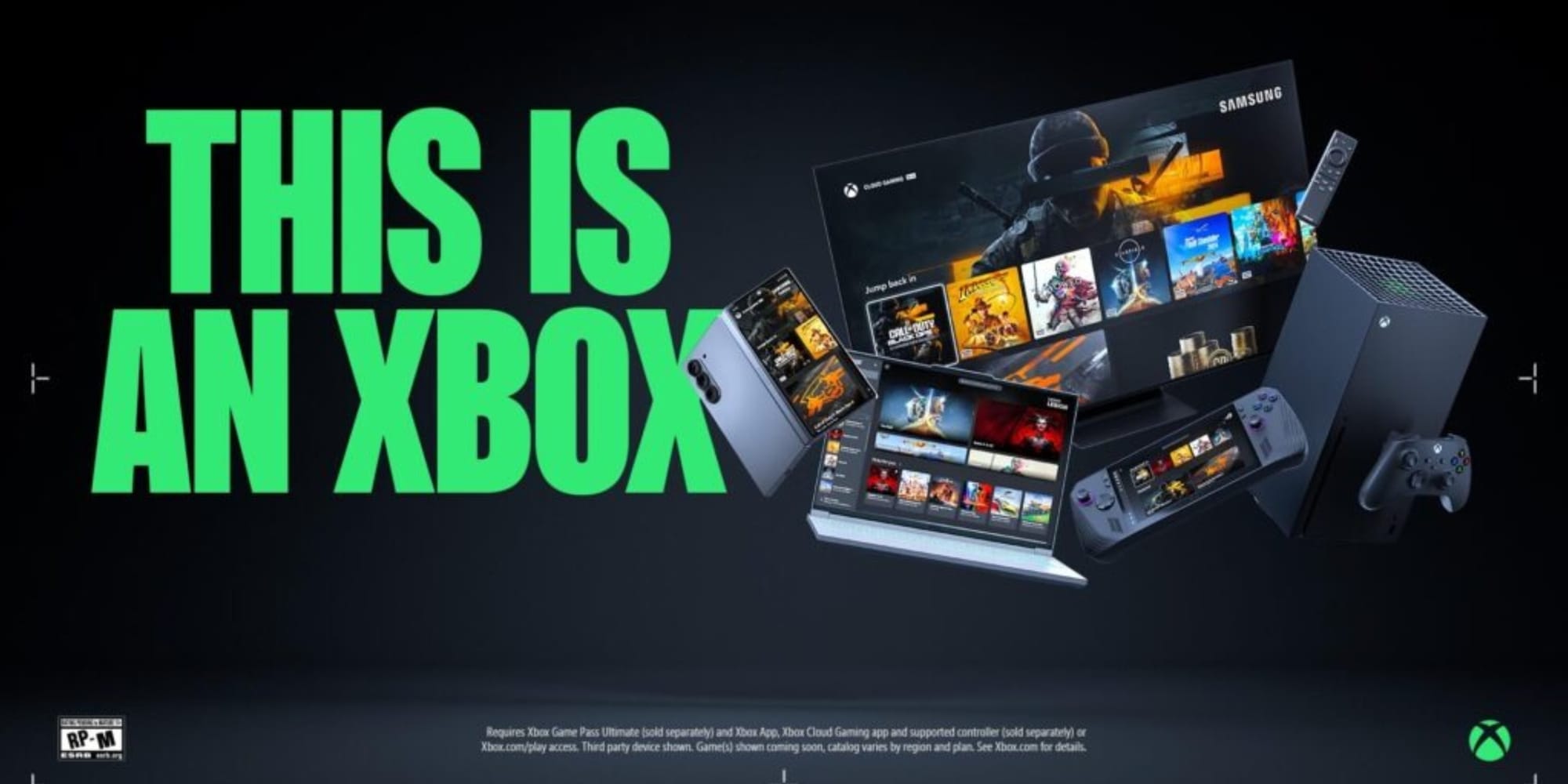 this is an xbox ad campaign next to items that can run game pass