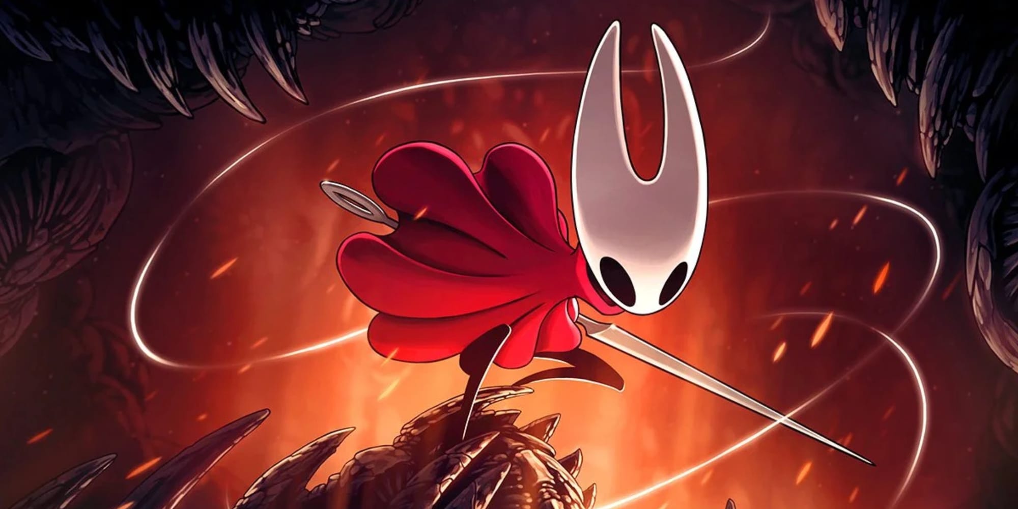 hornet holding her needle in hollow knight silksong.