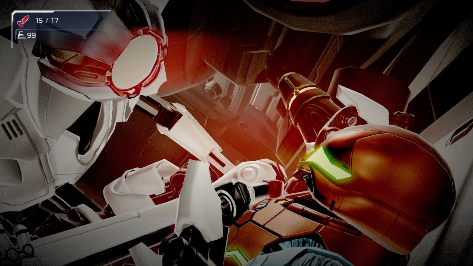 samus fighting an emmi in metroid dread.