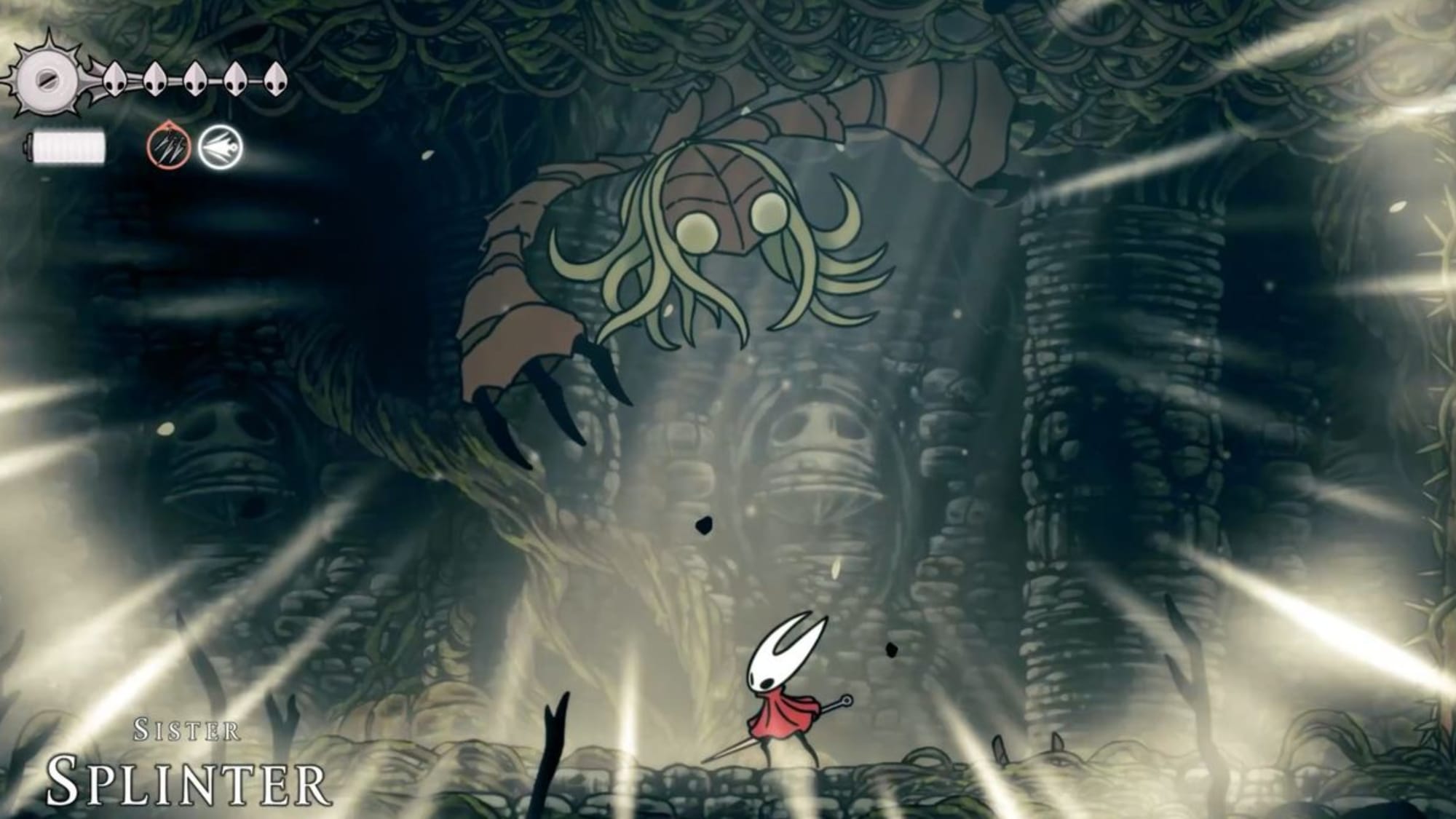 hornet fighting sister splinter in hollow knight silksong.