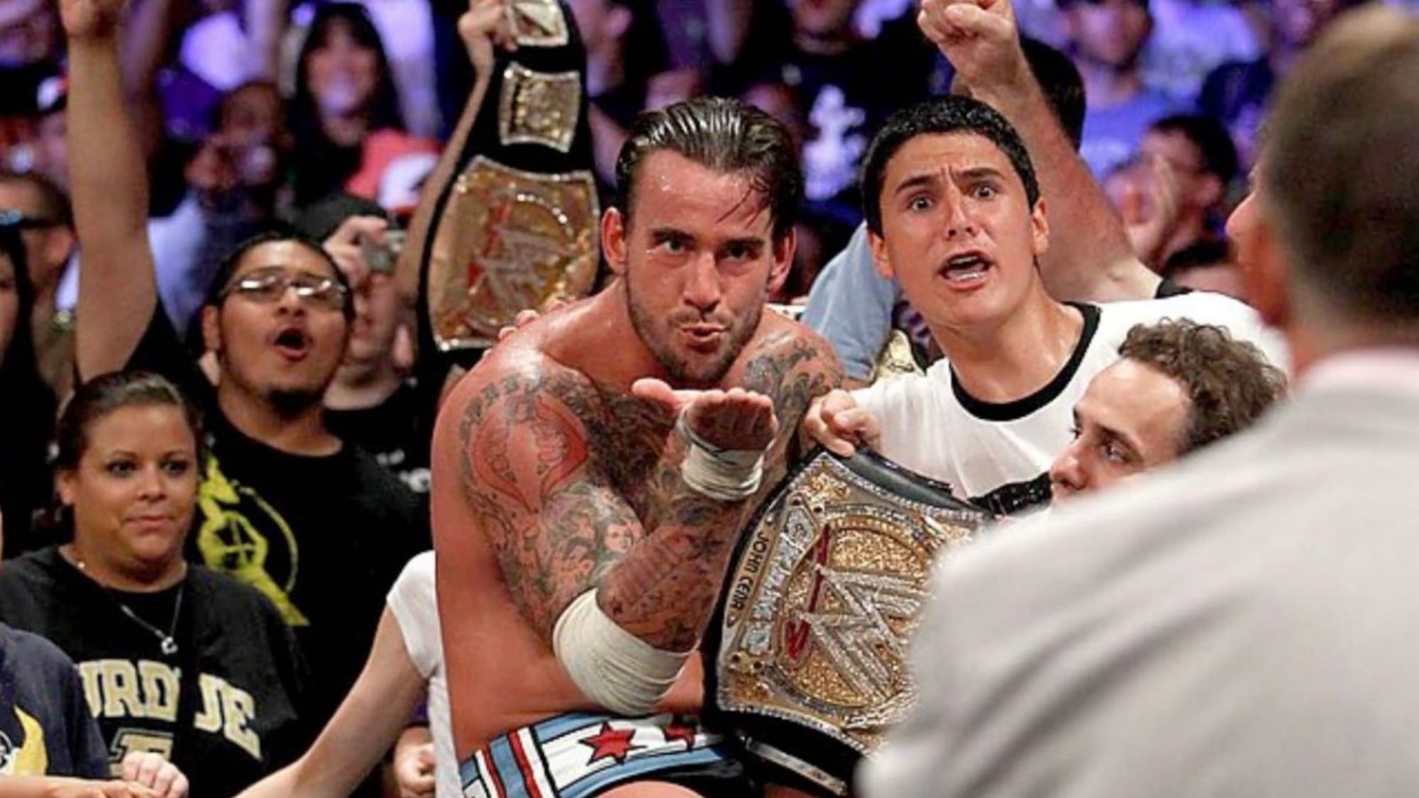 cm punk blowing a kiss.
