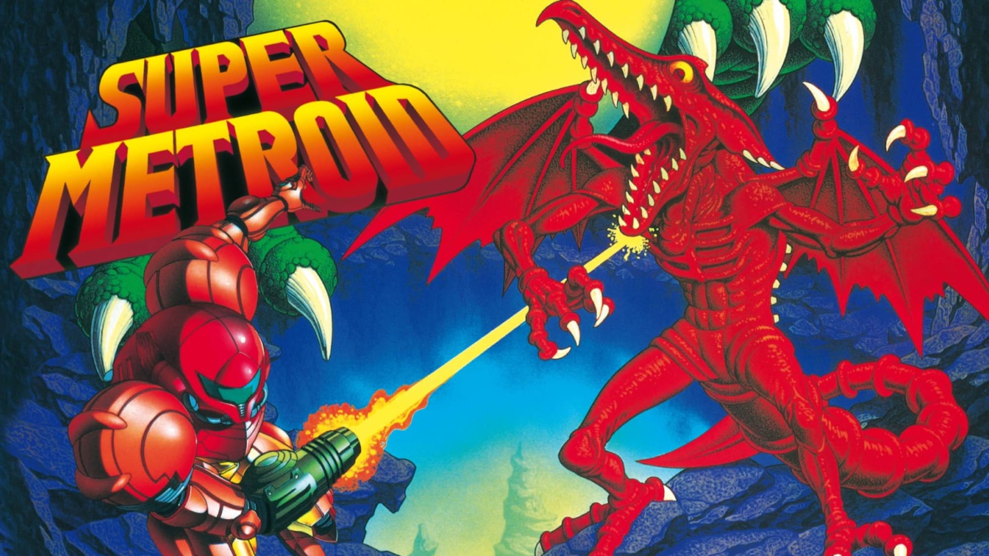 samus shooting ridley on the cover of super metroid.